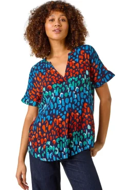 Tops>Roman Navy Abstract Spot Print Tunic