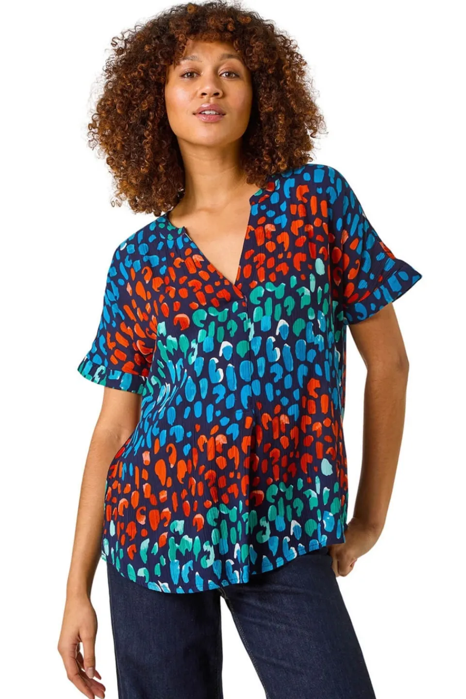 Tops>Roman Navy Abstract Spot Print Tunic