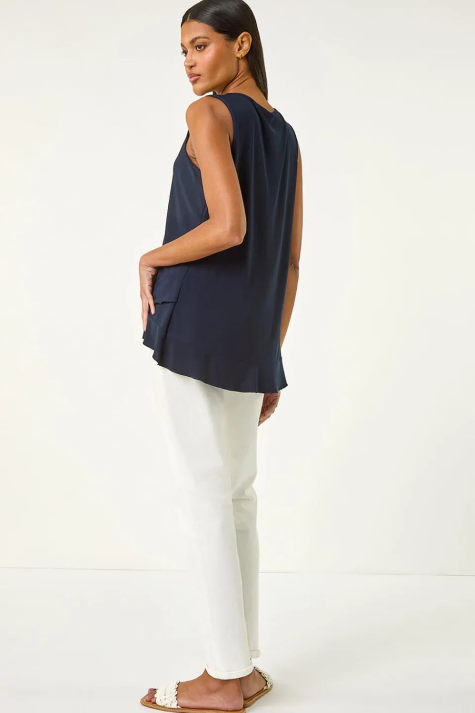Tops>Roman Navy Asymmetric Hem Vest Top