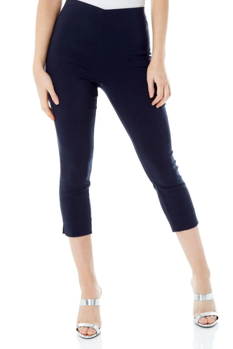 Trousers>Roman Blue Petite Cropped Stretch Trousers Navy