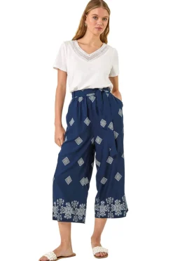 Trousers>Roman Navy Border Print Belted Trouser