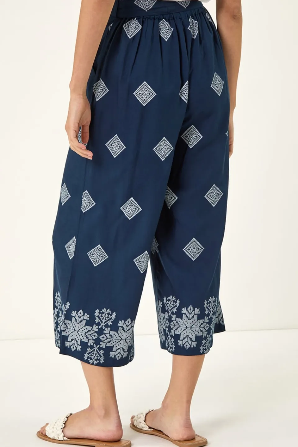 Trousers>Roman Navy Border Print Belted Trouser