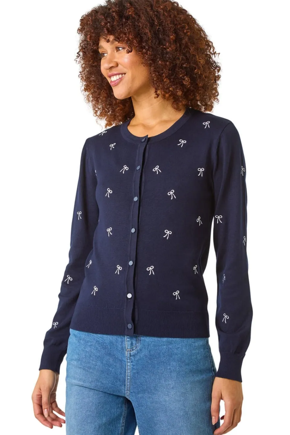 Tops>Roman Bow Embroidered Cardigan Navy