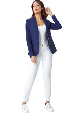 Coats & Jackets>Roman Button Detail Stretch Blazer Navy