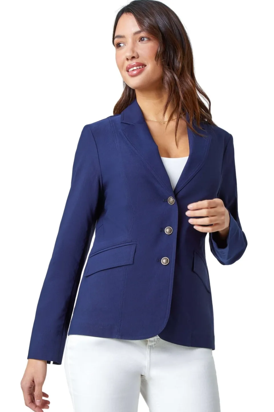 Coats & Jackets>Roman Button Detail Stretch Blazer Navy