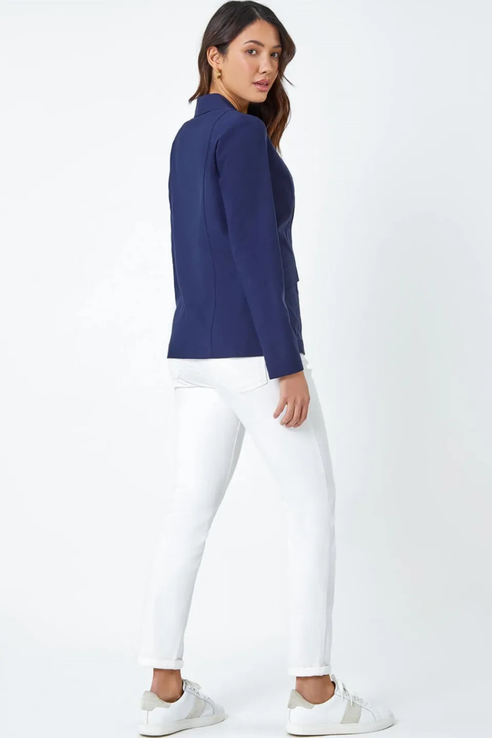 Coats & Jackets>Roman Button Detail Stretch Blazer Navy