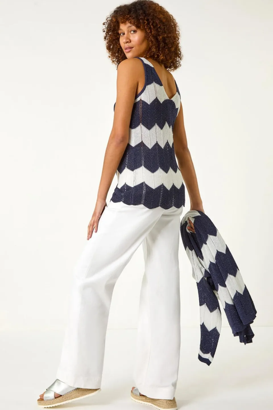 Tops>Roman Navy Chevron Stripe Knitted Vest