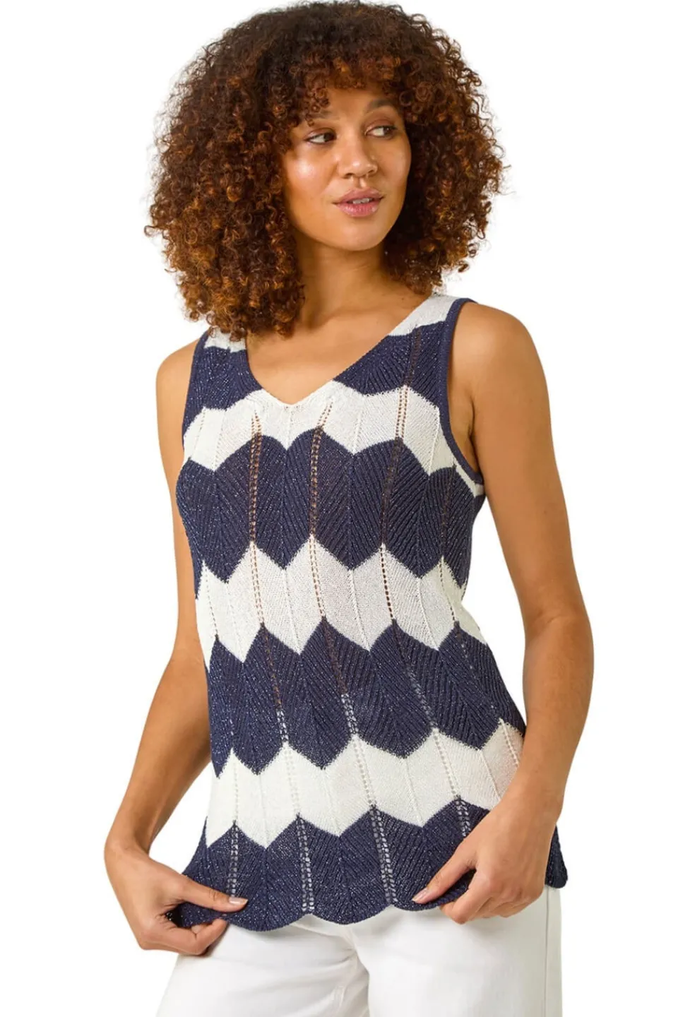 Tops>Roman Navy Chevron Stripe Knitted Vest