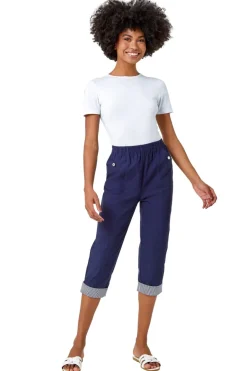 Trousers>Roman Contrast Detail Cropped Stretch Trouser Navy
