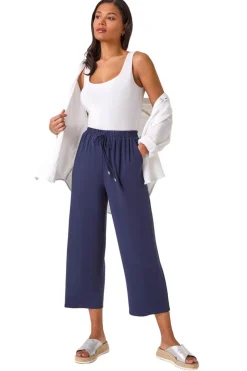 Trousers>Roman Cropped Linen Trouser Navy
