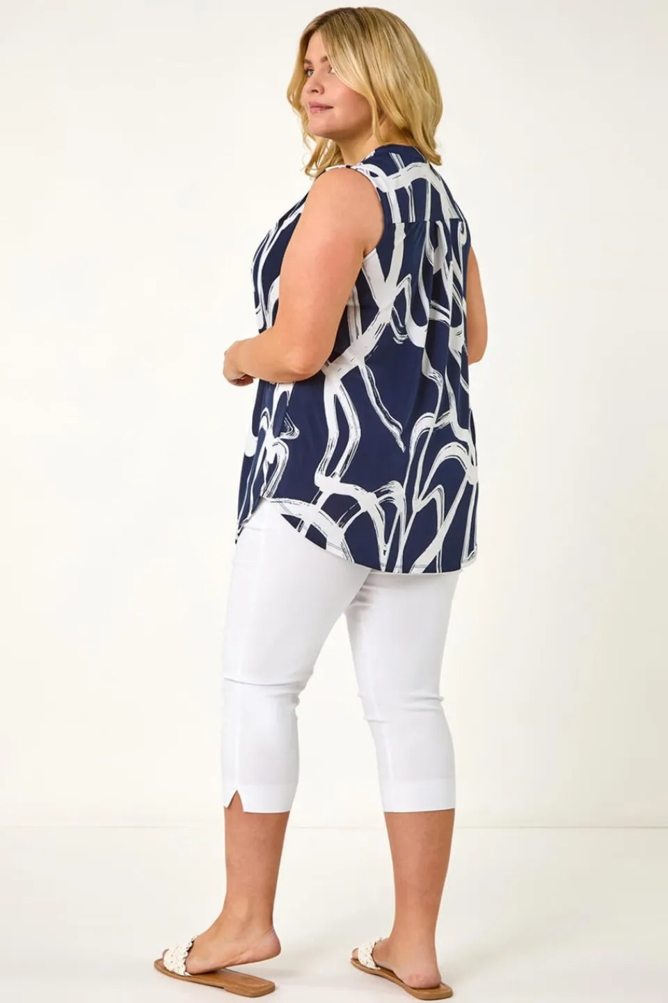 Tops>Roman Navy Curve Abstract Print Vest Top