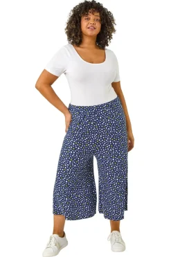 Trousers>Roman Navy Curve Abstract Spot Culotte