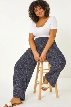 Trousers>Roman Navy Curve Abstract Spot Print Palazzo Trouser