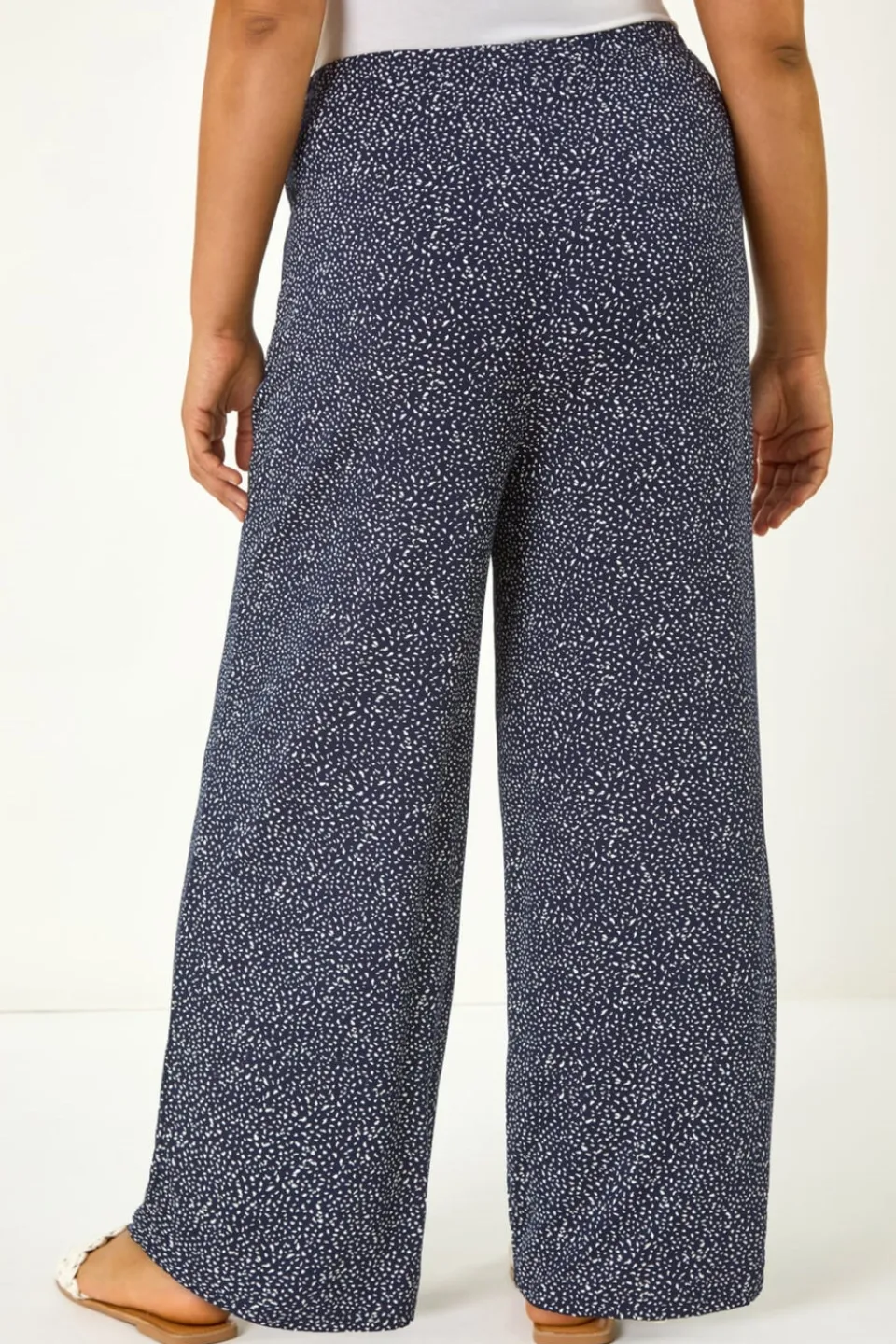 Trousers>Roman Navy Curve Abstract Spot Print Palazzo Trouser