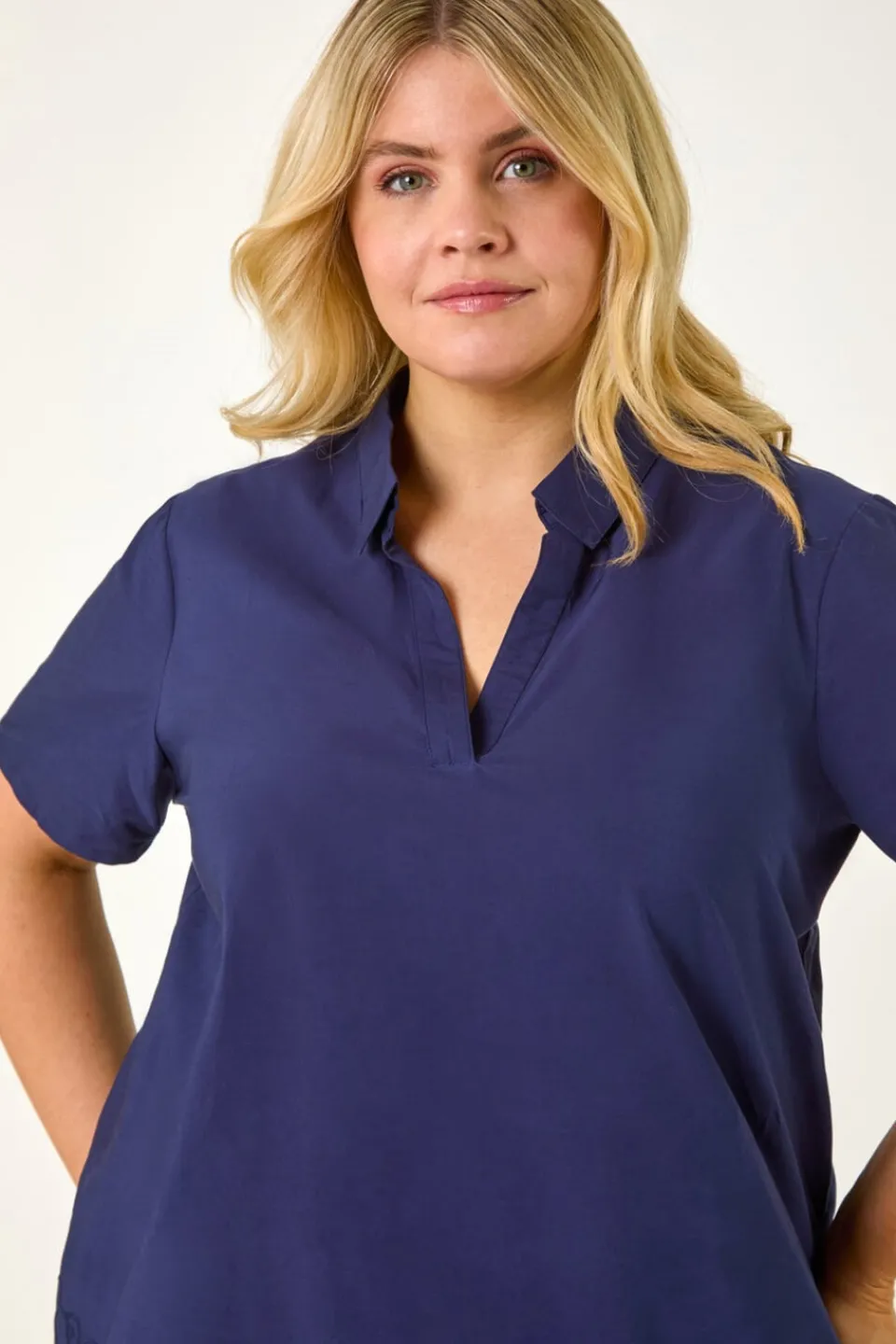 Tops>Roman Navy Curve Floral Cut Out Woven Top
