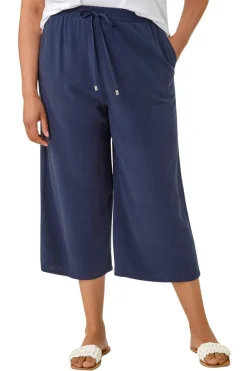 Trousers>Roman Navy Curve Linen Mix Cropped Trousers