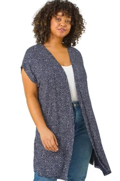 Tops>Roman Navy Curve Mono Print Stretch Cardigan