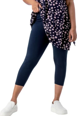 Leggings>Roman Curve Plain Elastic Waist Cropped Leggings Navy