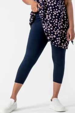 Leggings>Roman Curve Plain Elastic Waist Cropped Leggings Navy
