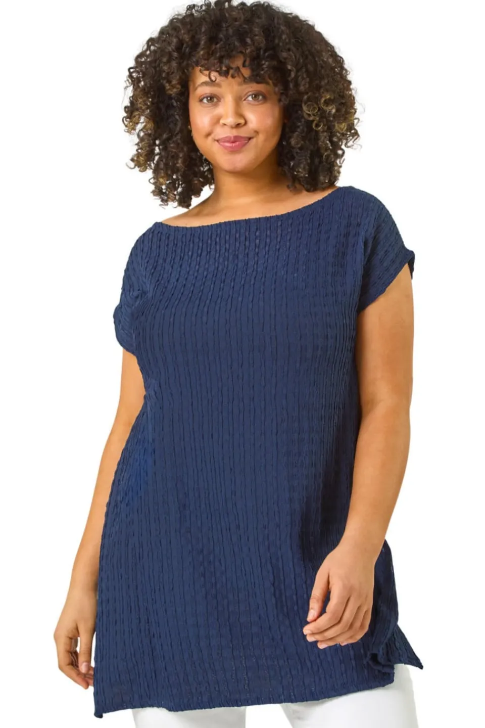 T-Shirts>Roman Curve Textured Short Sleeve T-Shirt Navy