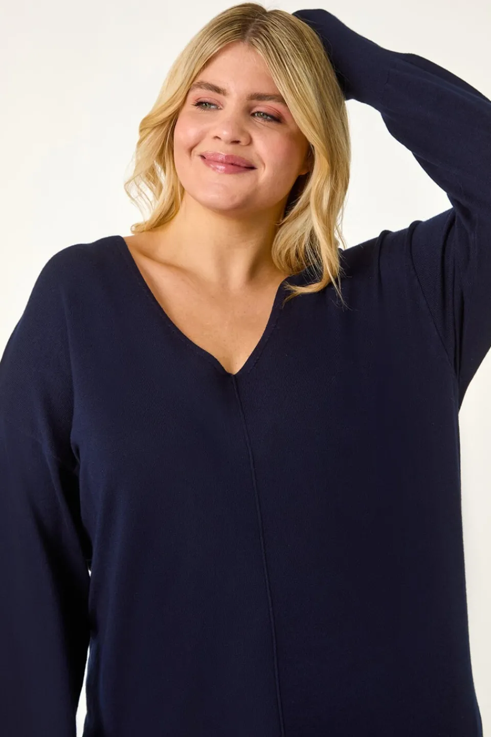 Tops>Roman Navy Curve V-Neck Relaxed Jumper