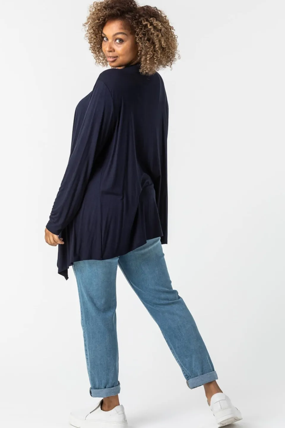 Tops>Roman Curve Waterfall Front Jersey Cardigan Navy
