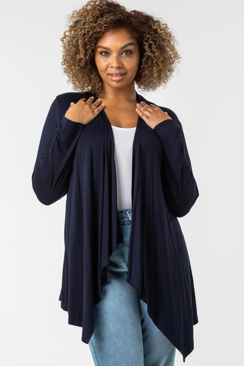 Tops>Roman Curve Waterfall Front Jersey Cardigan Navy