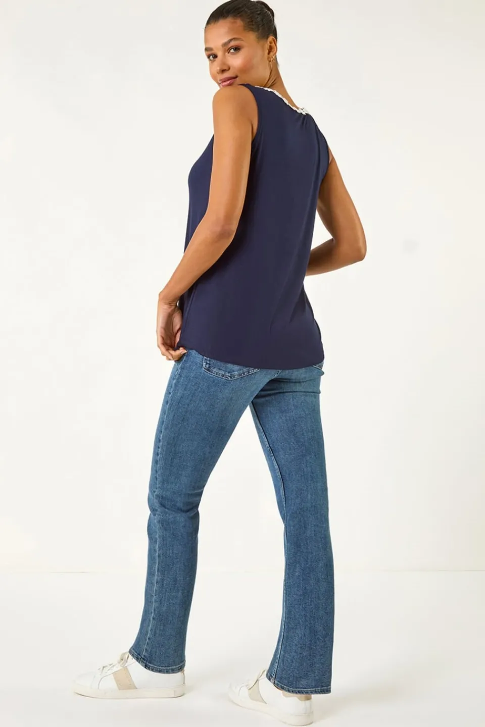 Tops>Roman Daisy Neck Trim Vest Top Navy