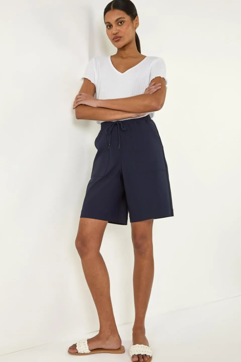 Shorts>Roman Navy Drawcord Detail Pocket Stretch Shorts