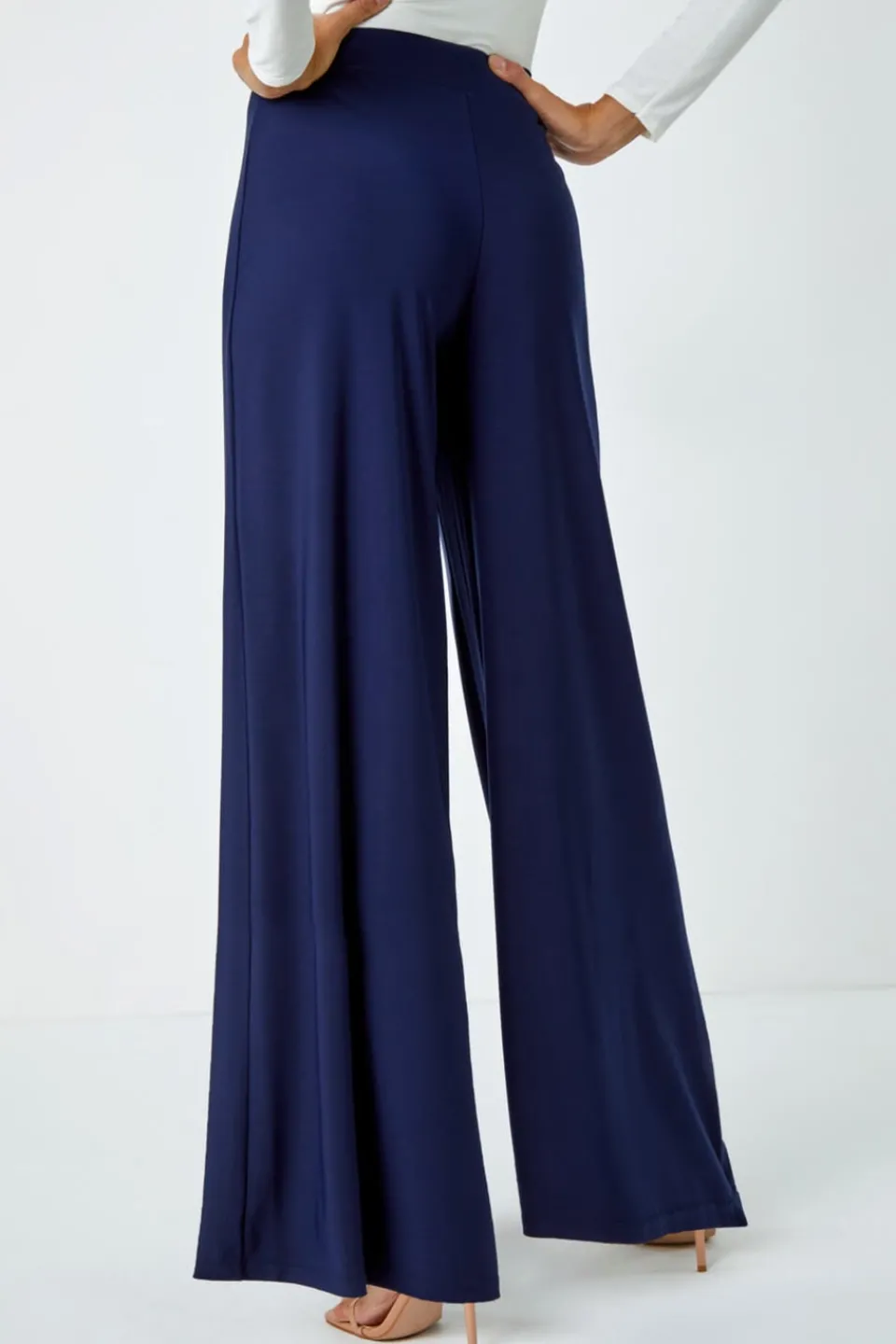 Trousers>Roman Elastic Waist Wide Leg Stretch Trousers Navy