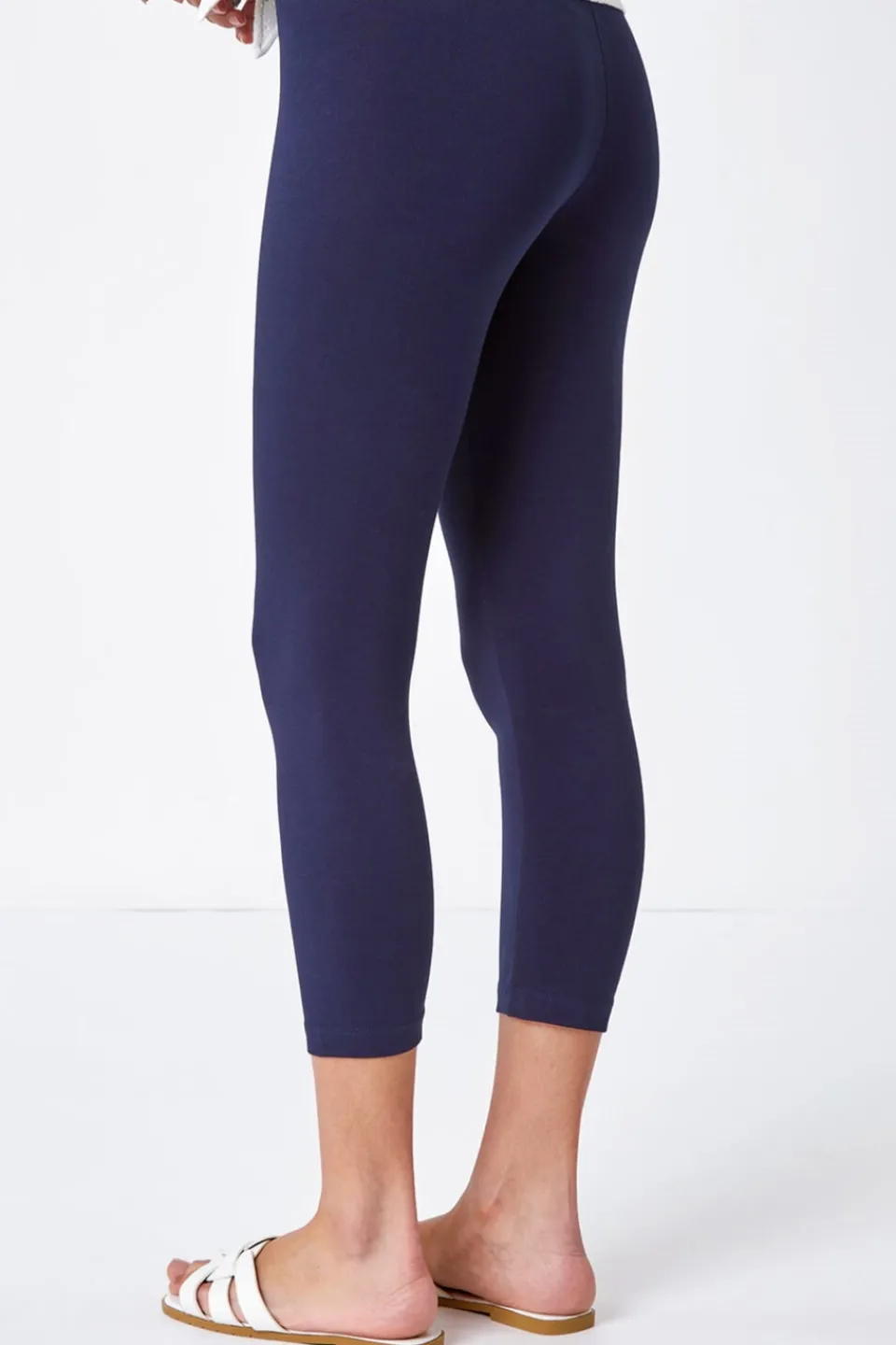 Leggings>Roman Elastic Waist Stretch Cropped Leggings Navy