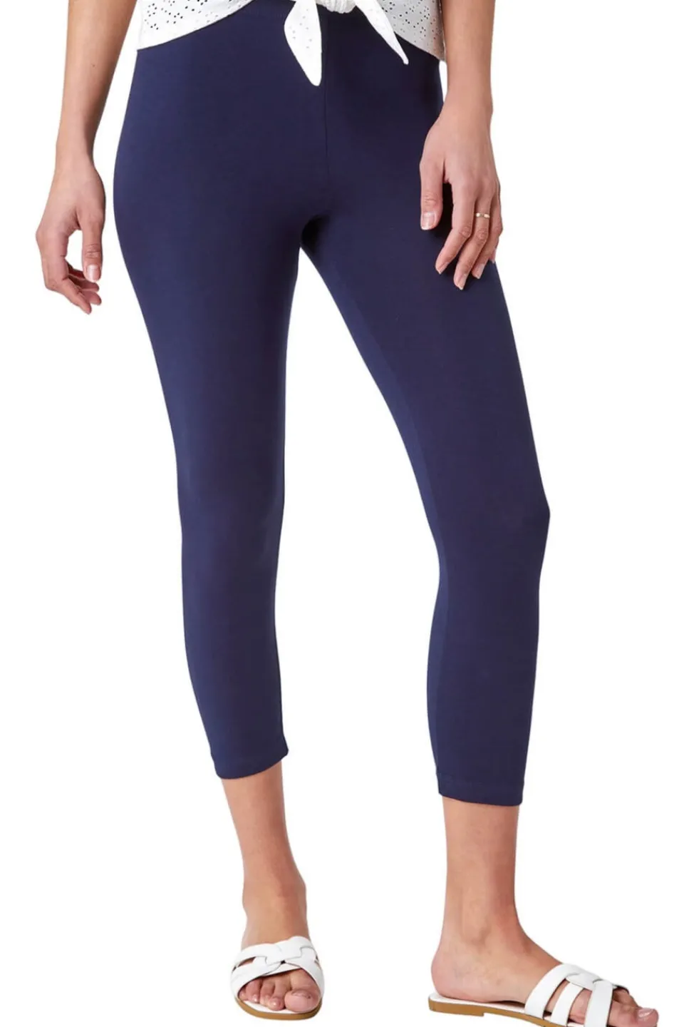Leggings>Roman Elastic Waist Stretch Cropped Leggings Navy
