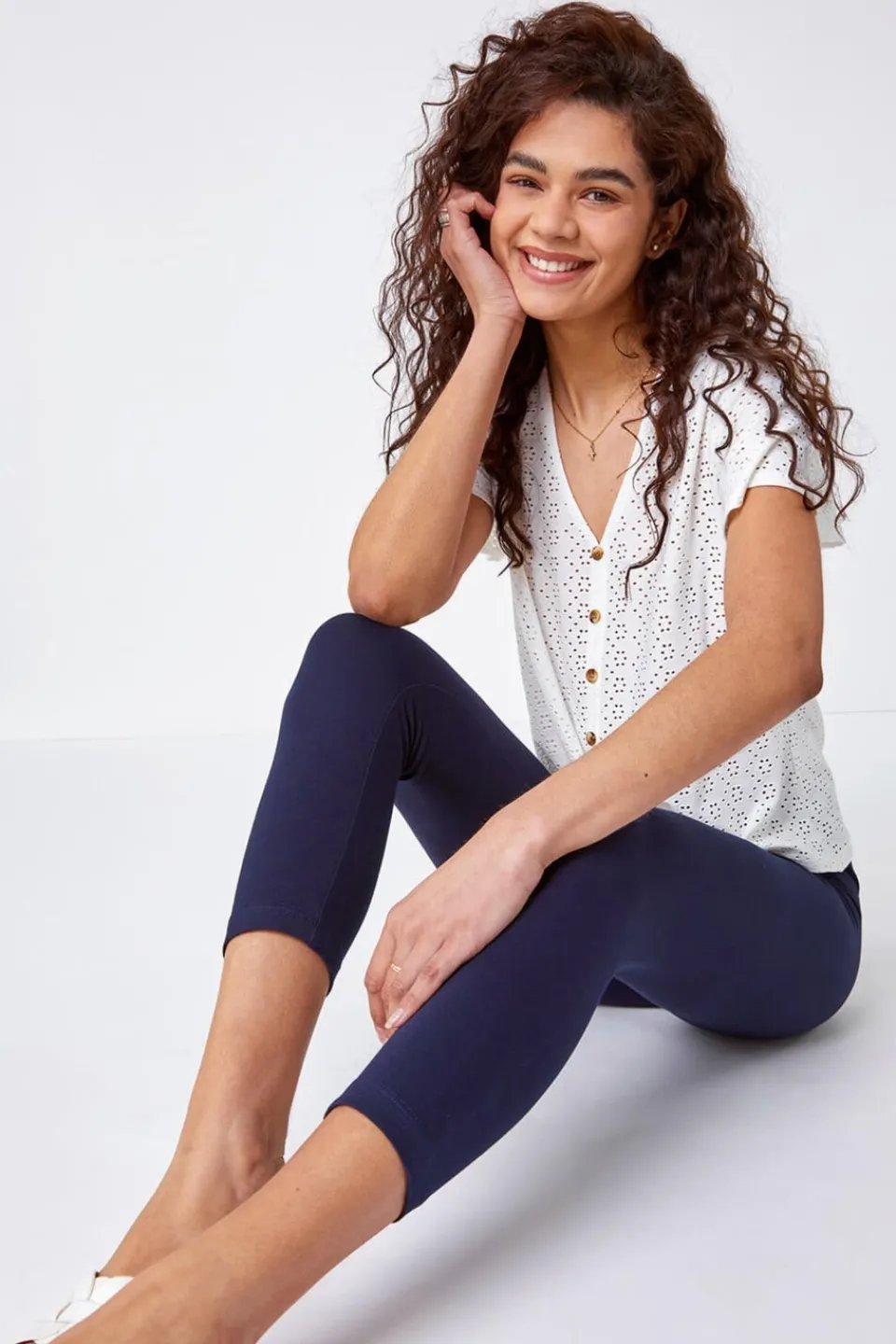 Leggings>Roman Elastic Waist Stretch Cropped Leggings Navy