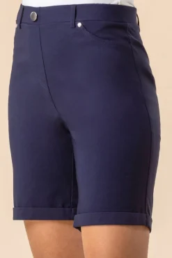 Shorts>Roman Elastic Waist Turn Up Stretch Shorts Navy