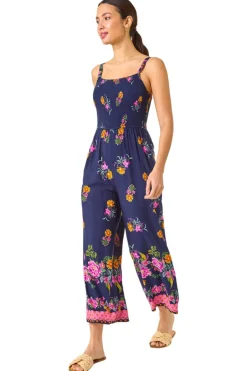 Jumpsuits & Playsuits>Roman Navy Floral Border Jumpsuit