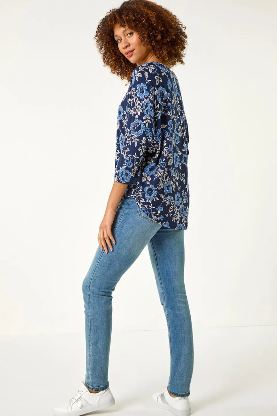 T-Shirts>Roman Navy Floral Print Jersey Top