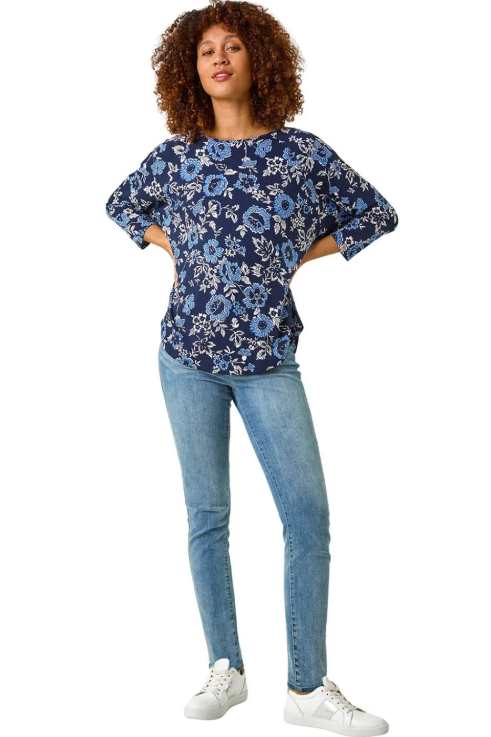 T-Shirts>Roman Navy Floral Print Jersey Top