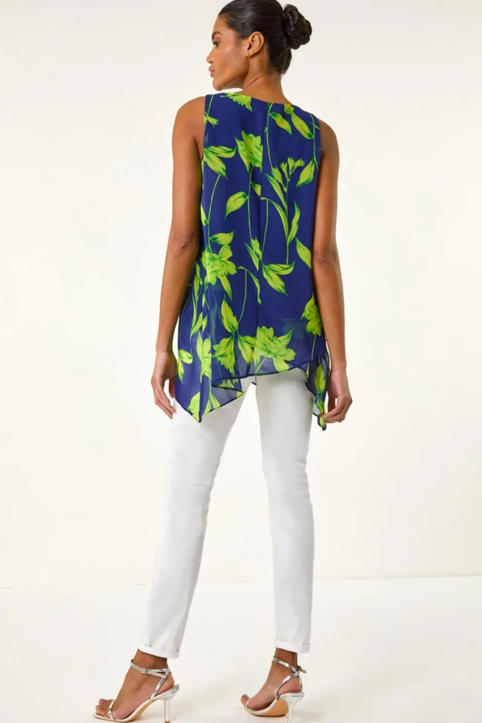 Tops>Roman Navy Floral Print Wrap Overlay Top
