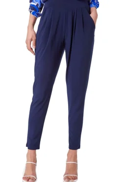 Trousers>Roman Jersey Stretch Elastic Waist Harem Trousers Navy