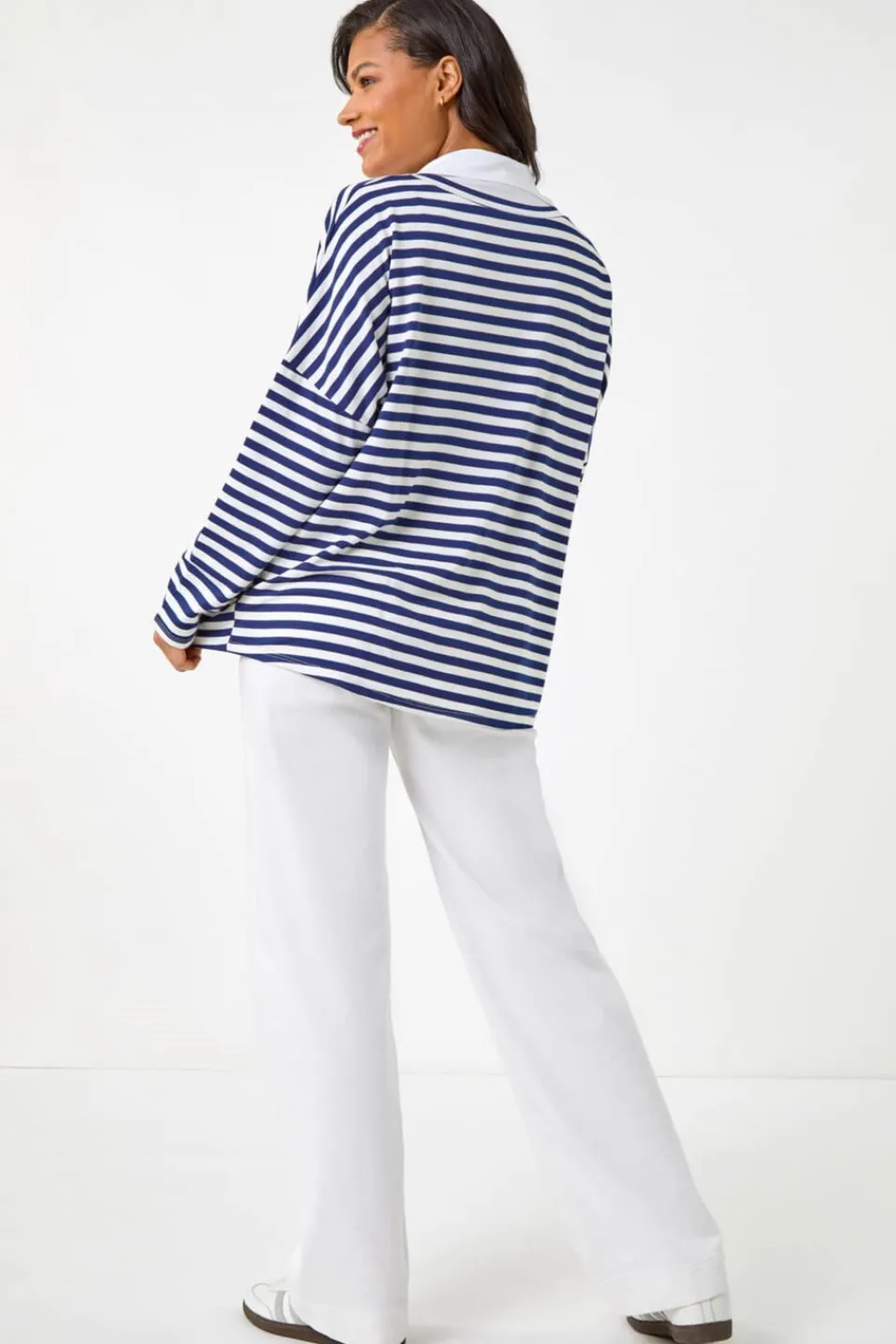 Tops>Roman Navy Mock Shirt Stripe Top