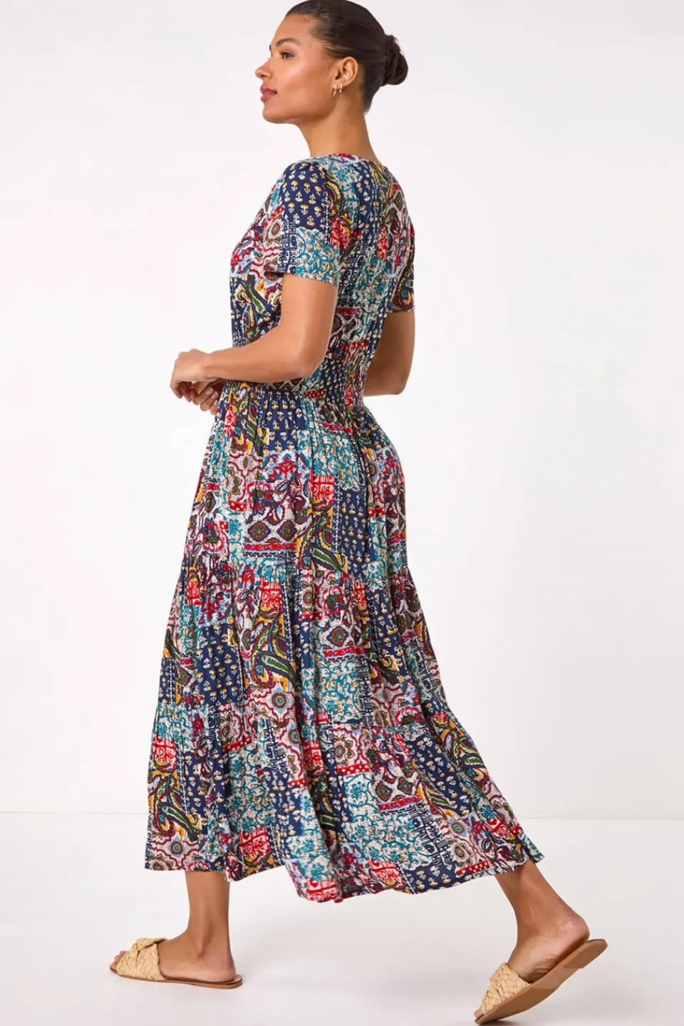 Dresses>Roman Navy Multi Print Maxi Dress