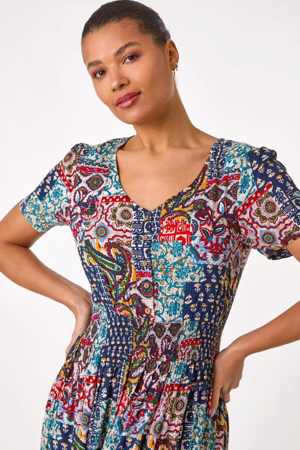 Dresses>Roman Navy Multi Print Maxi Dress