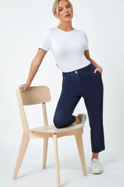 Trousers>Roman Petite Cotton Ankle Grazer Tapered Trousers Navy