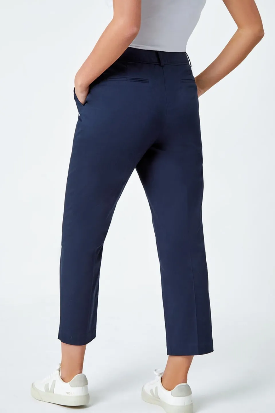 Trousers>Roman Petite Cotton Ankle Grazer Tapered Trousers Navy