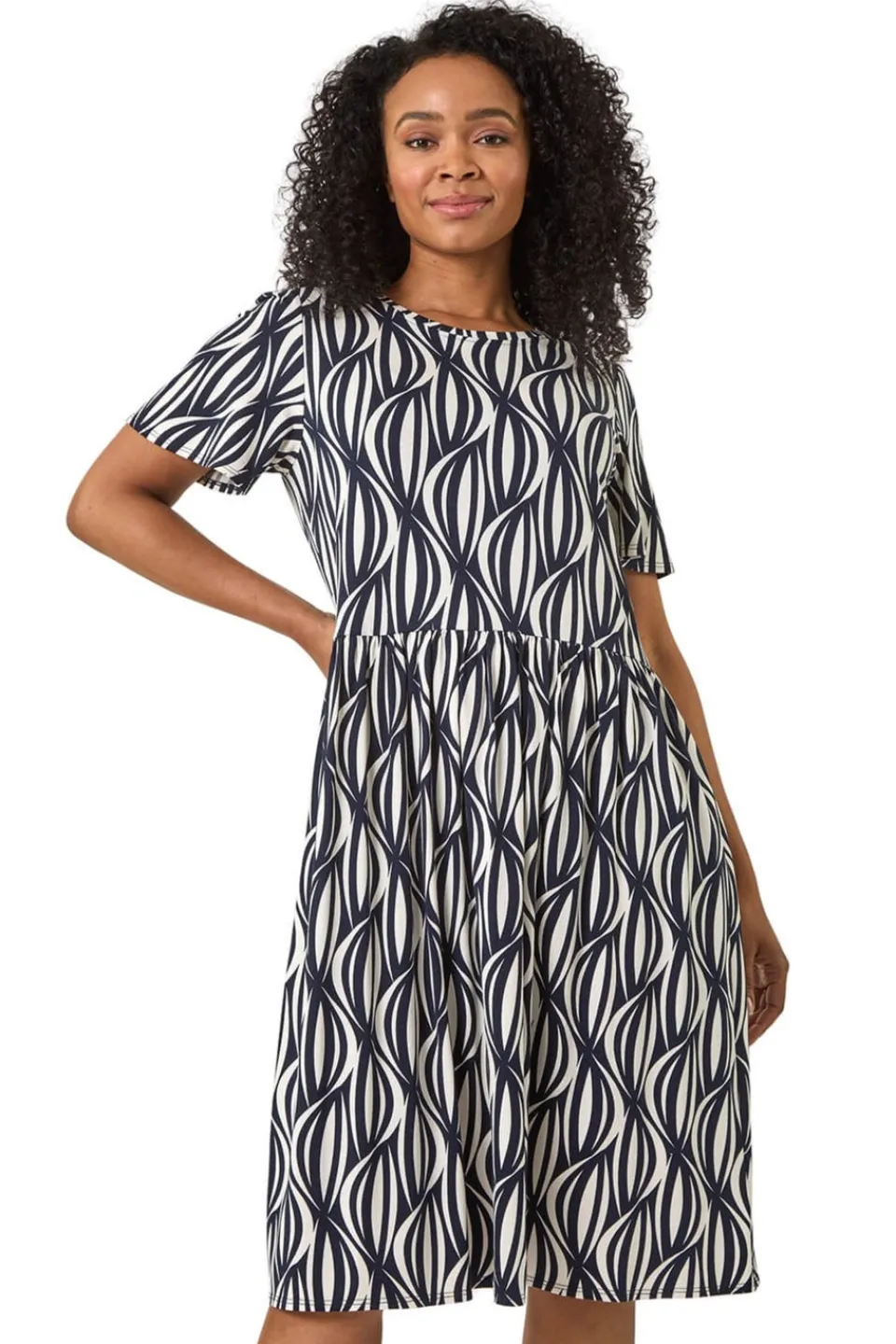 Dresses>Roman Navy Petite Geometric Pocket Dress