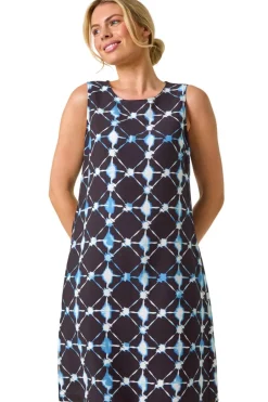 Dresses>Roman Navy Petite Geometric Shift Dress