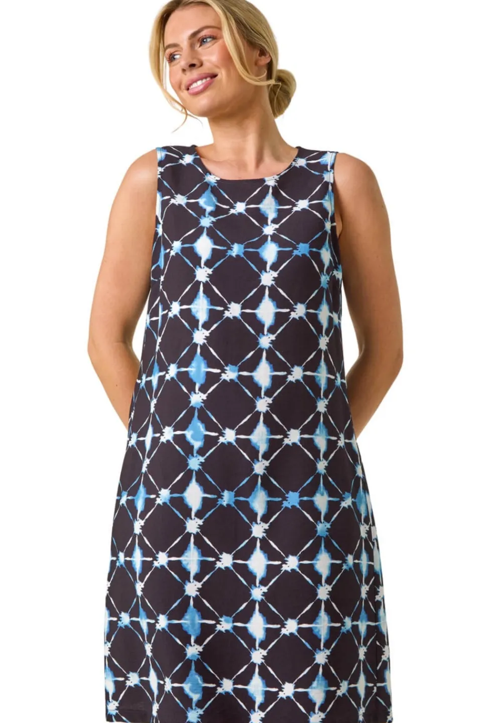Dresses>Roman Navy Petite Geometric Shift Dress