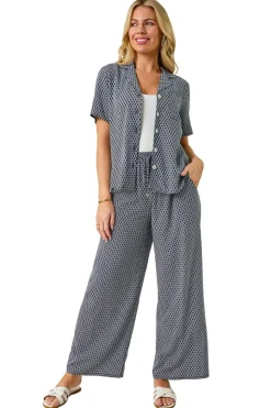 Trousers>Roman Navy Petite Geometric Wide Leg Trouser