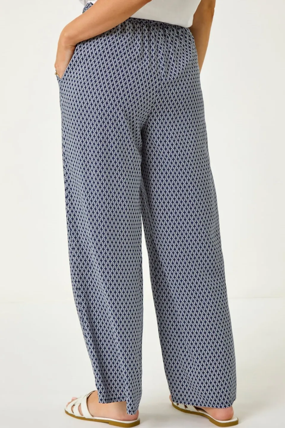 Trousers>Roman Navy Petite Geometric Wide Leg Trouser