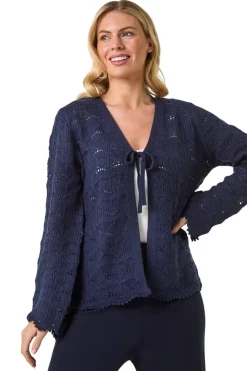 Tops>Roman Petite Knitted Tie Cardigan Navy
